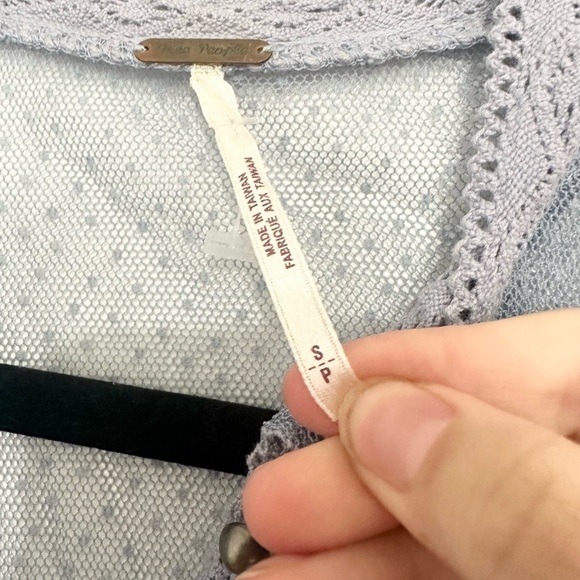 FREE PEOPLE Periwinkle Blue Bittersweet Lace Bishop Sleeve Mini Dress sheer SP - Picture 2 of 3